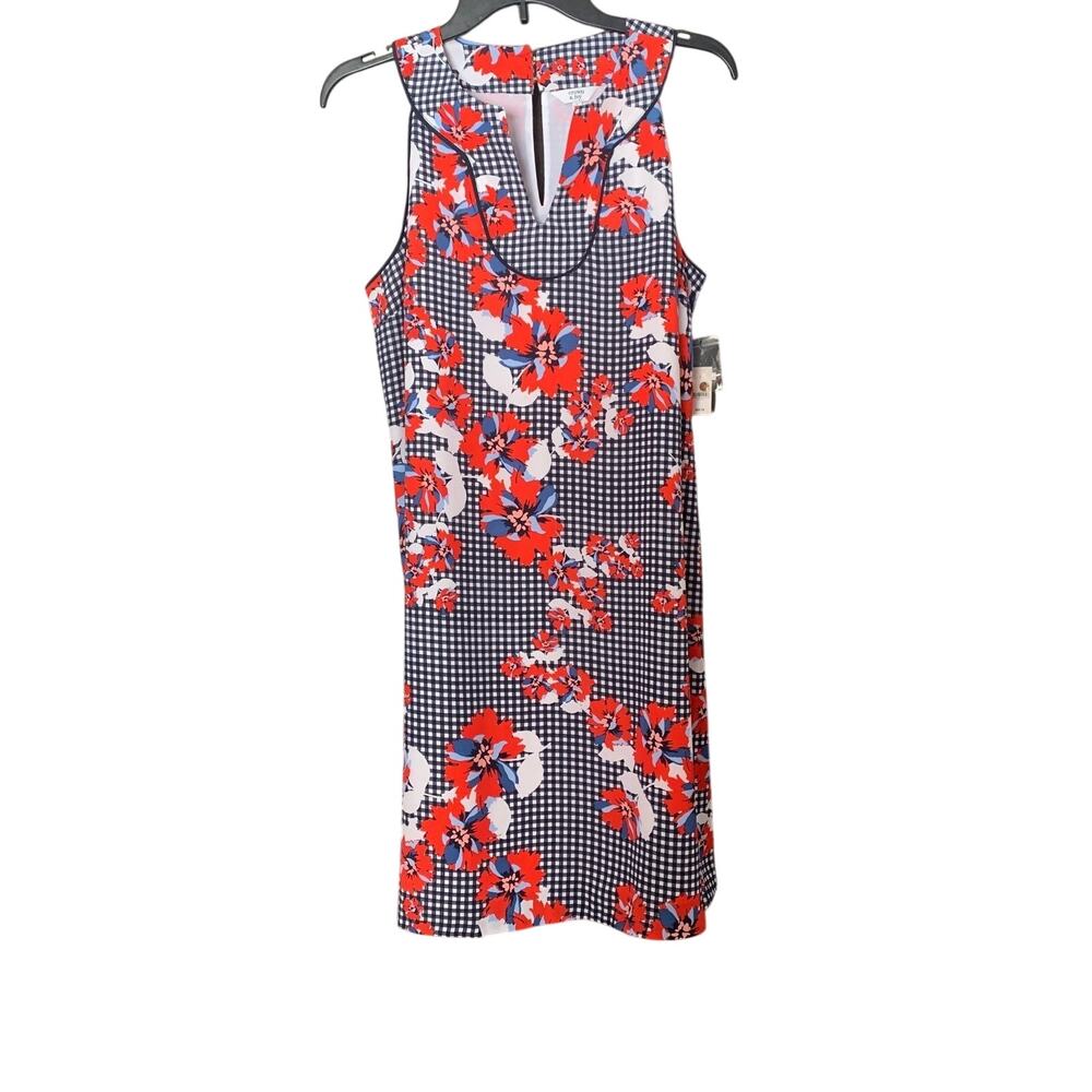 Crown & Ivy women's size large floral black white check gingham dress new